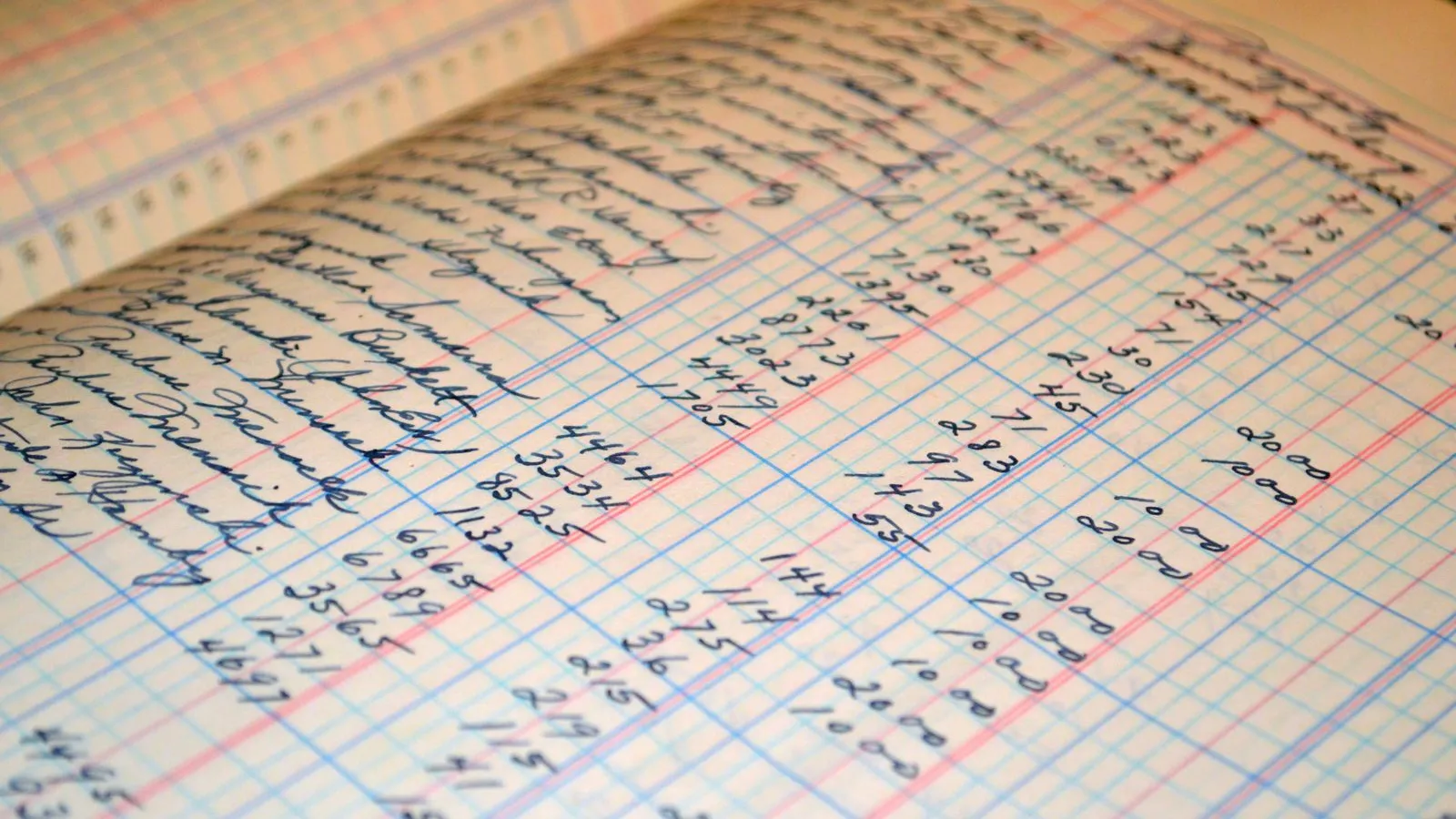 Columns of handwritten numbers in an old ledger