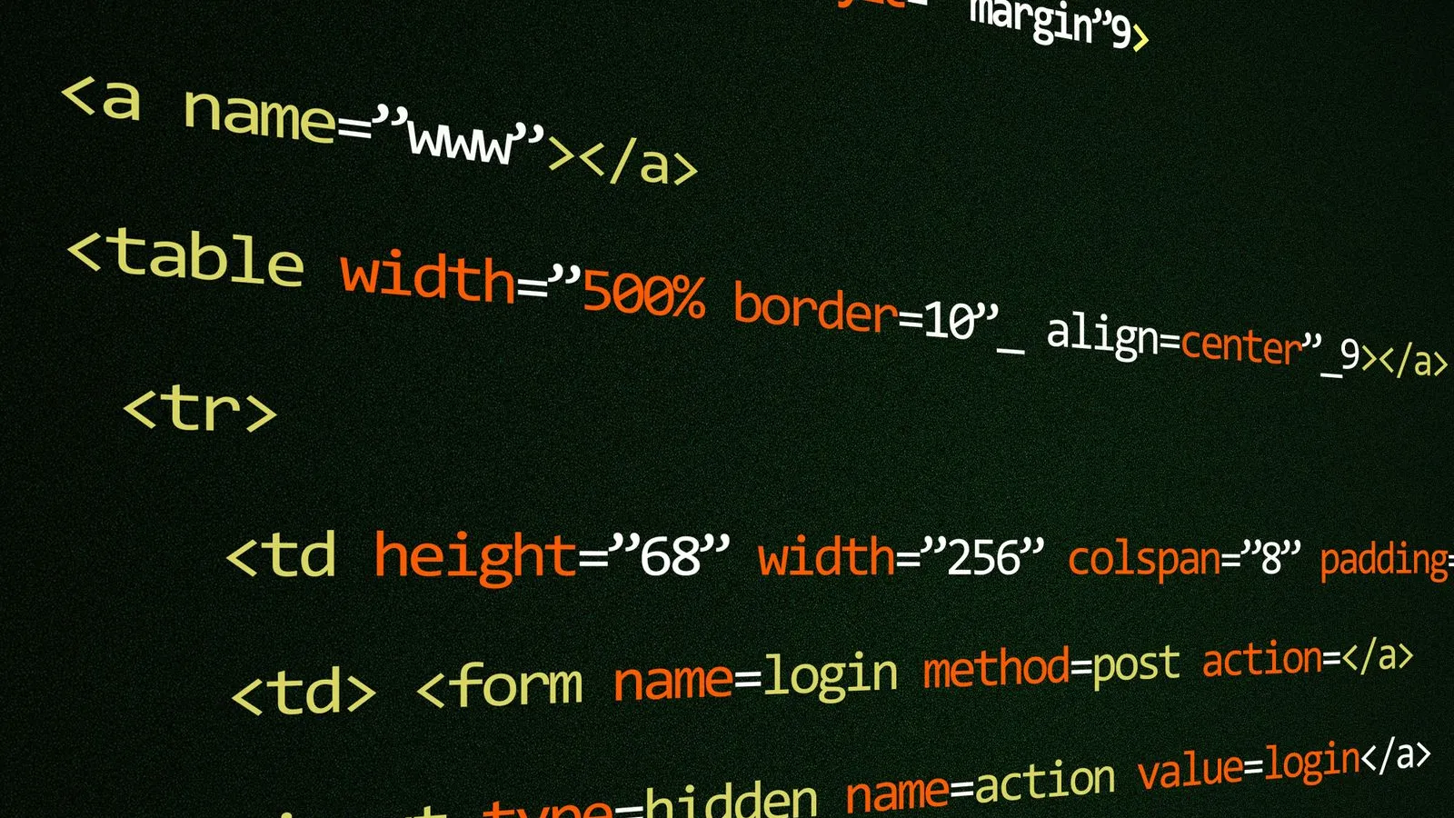 Close-up of HTML code with a form on a dark screen